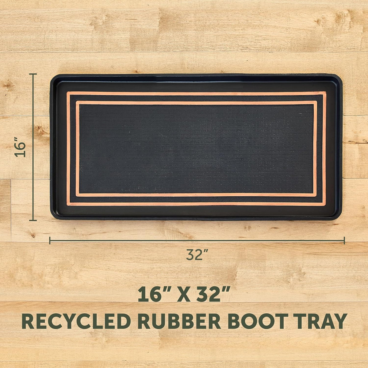 Eddie Bauer Rubber Boot Tray – Lake Waves Design, 16"x32", Black – Waterproof Entryway Boot Mat