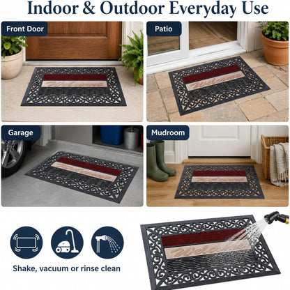 ROOM127 Outdoor Doormat, 28.3" x 16.9", Heavy Duty Rubber Scraper Door Mat | Multi-Zone Cleaning, Absorbent Strip, Open Drainage, Non-Slip Indoor Outdoor Rug for Front Door Patio Garage Mudroom