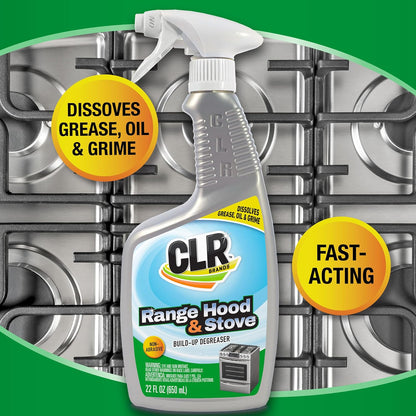 CLR Brands Range Hood & Stove Build Up Degreaser, 22 fl. oz., Fast Acting, Non Abrasive Cleaner, Works on Glass Stove Tops, Oven Racks, BBQ Grills and More
