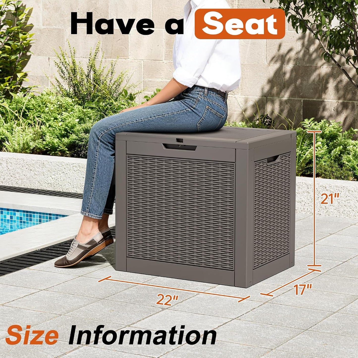 Outdoor Deck Storage Box,Resin Deck Boxes Indoor and outdoor, Waterproof Storage Box Lockable Lid (Black,50 Gallon)