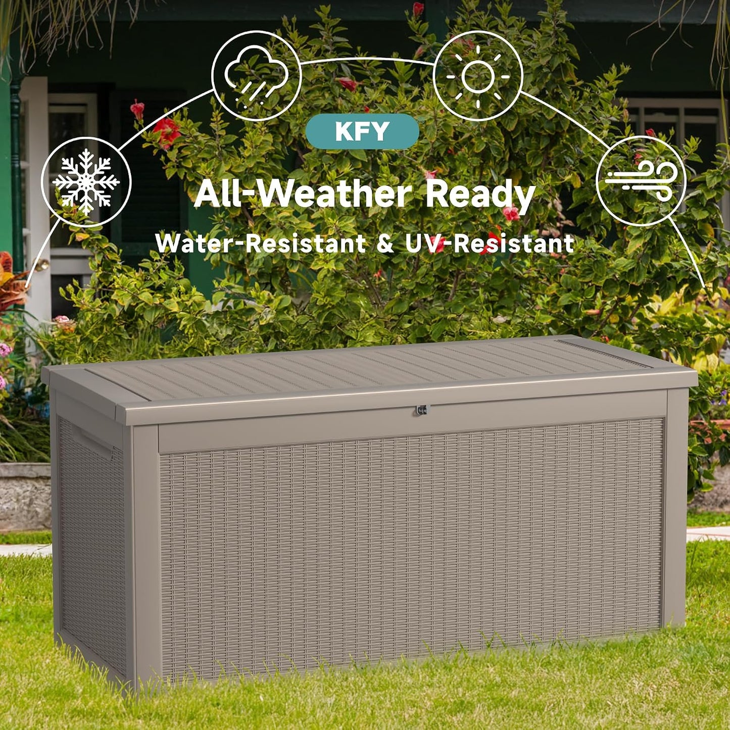 320 Gallon Waterproof Outdoor Storage Box, UV Resistant Resin Deck Box with Hydraulic Rod for Reinforced Stability, Perfect for Patio, Garden, and Pool（Black，320 Gallon）