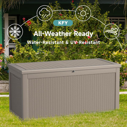 320 Gallon Waterproof Outdoor Storage Box, UV Resistant Resin Deck Box with Hydraulic Rod for Reinforced Stability, Perfect for Patio, Garden, and Pool（Black，320 Gallon）
