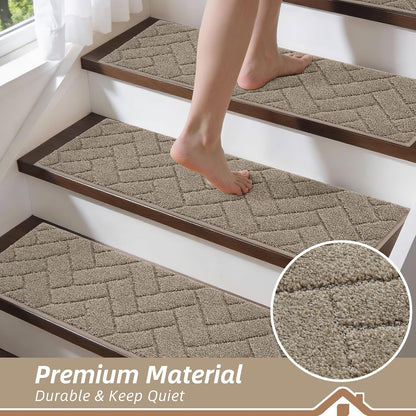 BEQHAUSE Stair Treads for Wooden Steps 28inX9in, Non Slip Carpet Stair Treads Indoor Stair Runners Machine Washable, Soft Stair Rugs Mat Surface Polyester TPE Backing, 4pcs, Charcoal