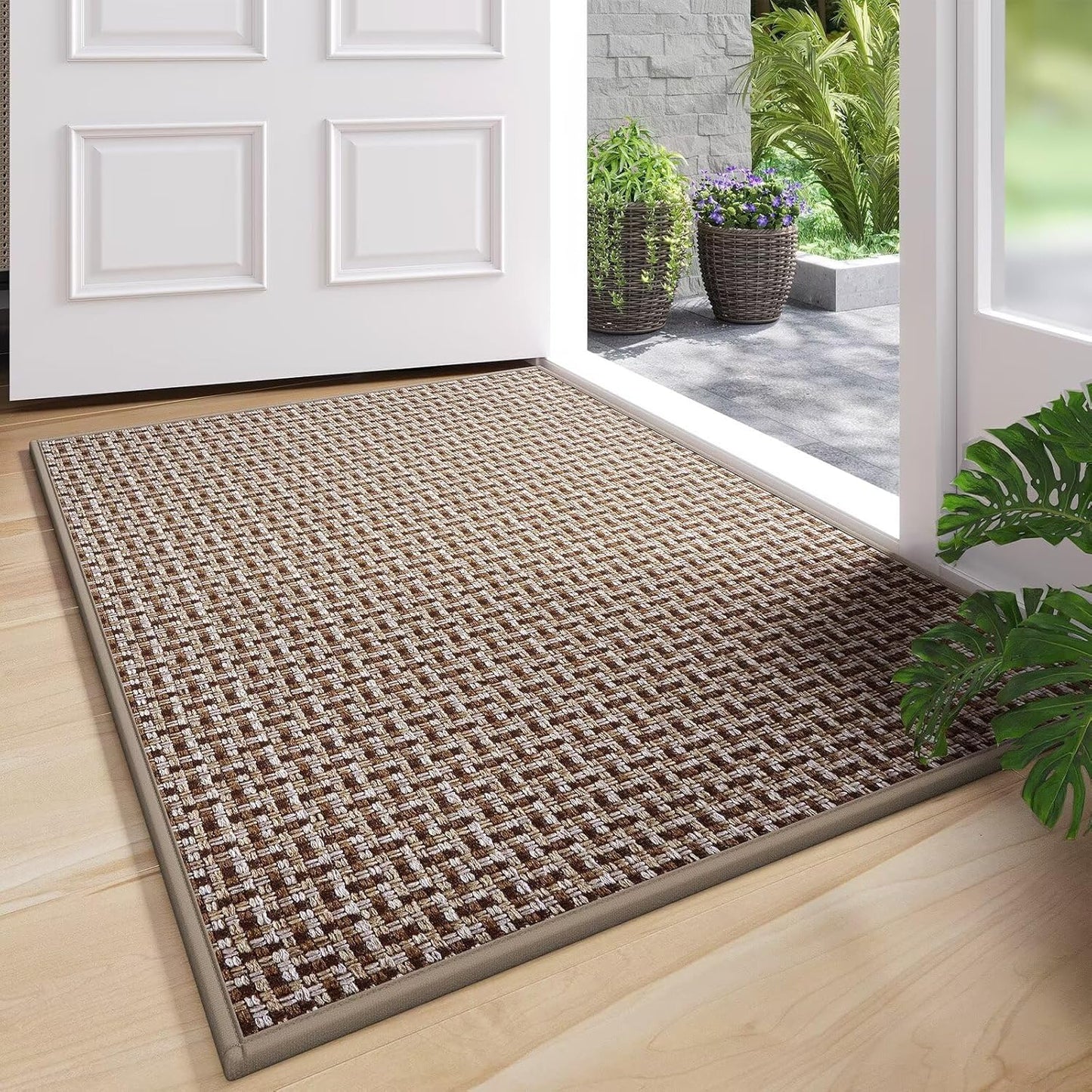 Door Mat 17"x30",Door Mat Indoor Entrance Dirt Resistant and Absorbent Non-Slip Rubber Backing Front Door Mats Washable Low-Profile Indoor Mats for Entryway, Inside Entrance Easy Clean Gray