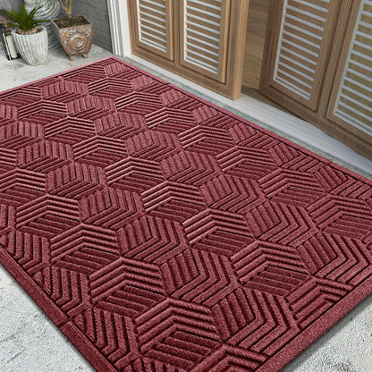 Yimobra Front Door Mat, All-Season Waterproof Outdoor Mat for Entrance with Drainage Holes, Heavy Duty Non-Slip Doormat for Garage Patio Entryway Indoor, 29.5x17, Red