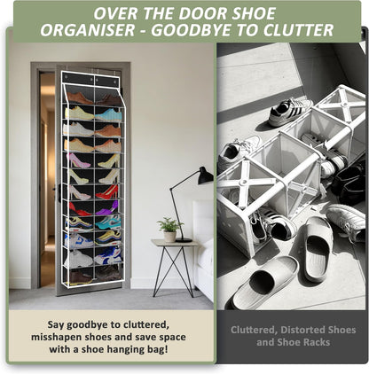 Kotkn 24-Pair Over Door Shoe Organizer for Family & Kids, Double Sided | Hanging Storage for Sneakers, Boots, Toys & Room Organization-Graphite Gray