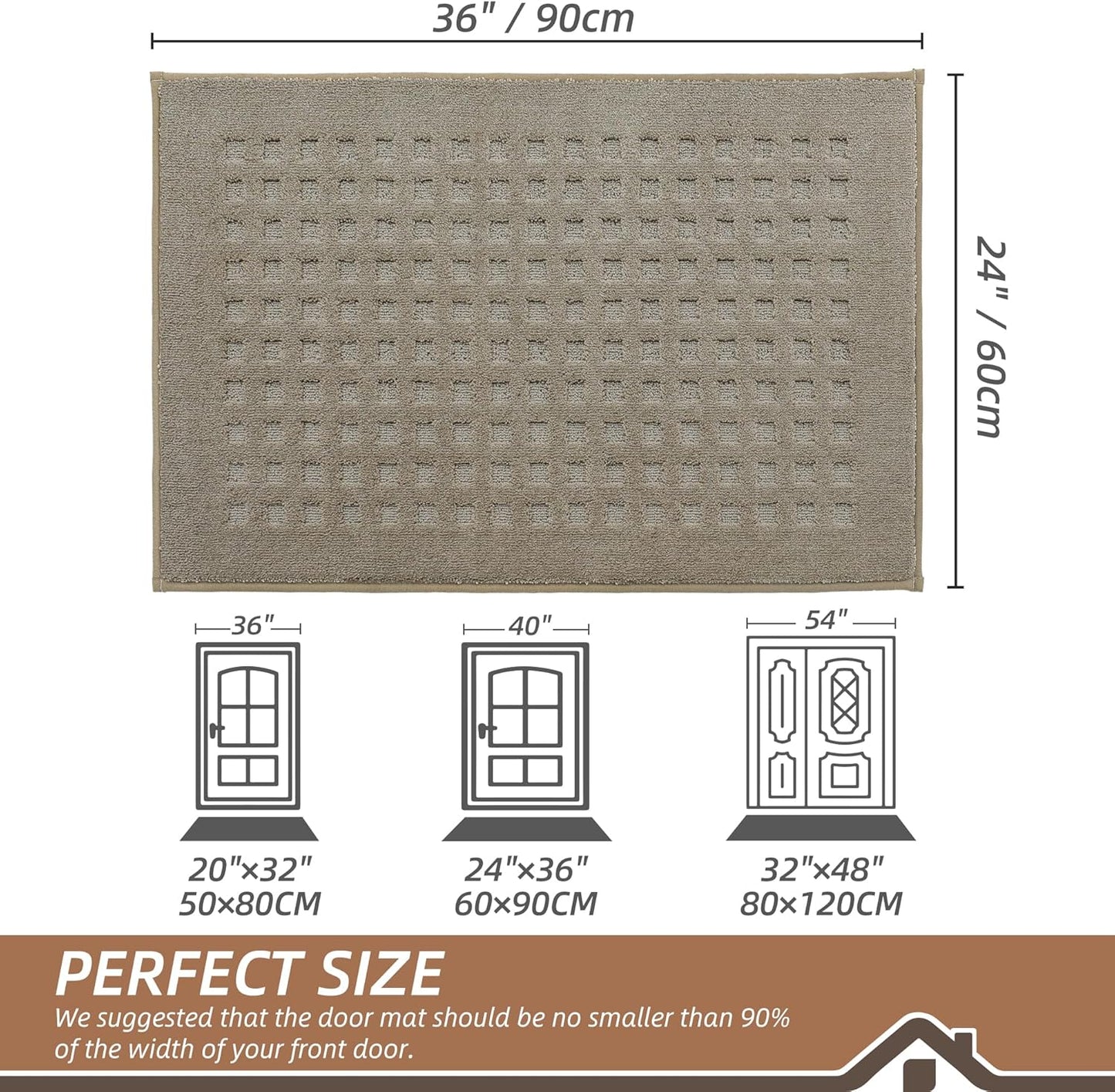BEQHAUSE Dirt Trapper Door Mats 20"x32", Non-Slip Waffle Doormat Indoor Entrance Low-Profile, Dirt Resist and Absorbent Entryway Rugs Washable Inside Welcome Floor Mat for Front Back Door, Beige