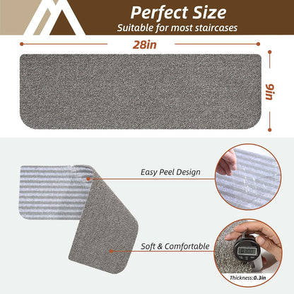COSY HOMEER Stair Treads for Wooden Steps Non-Slip Carpet Mat,4pcs,Brown | Cut to Size,Peel and Stick,Washable,Residue Free,Self Adhesive,Stair Runner for Kid Elder Pet,28“x9”Carpet Stair Treads