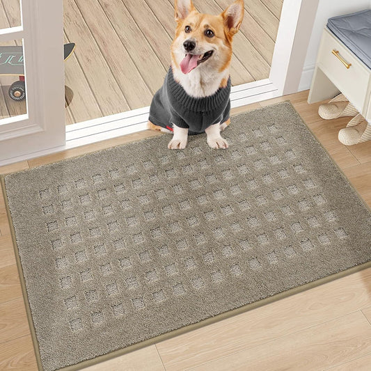 BEQHAUSE Dirt Trapper Door Mats 20"x32", Non-Slip Waffle Doormat Indoor Entrance Low-Profile, Dirt Resist and Absorbent Entryway Rugs Washable Inside Welcome Floor Mat for Front Back Door, Beige