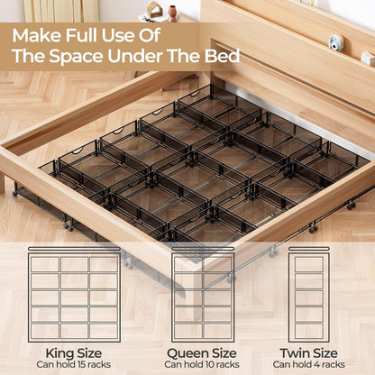 Yecaye Under Bed Storage with Wheels, 2 Pack Under Bed Shoe Storage Organizer Drawer, Tool-free Assembly Metal Underbed Storage Containers for Clothes, Shoes, Toys, Black