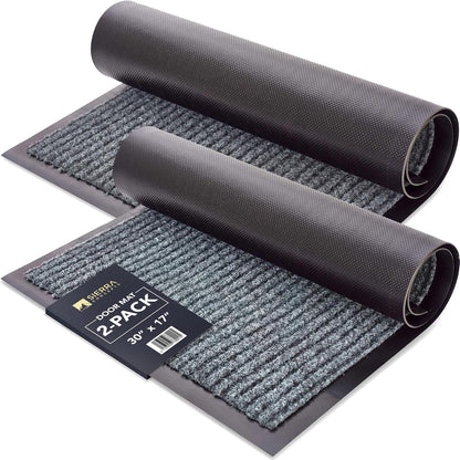 Sierra Concepts Front Door Mat Welcome Floor Mats - Entryway Indoor Outdoor Entrance Doormat, Patio, Porch, Muddy Shoe, Inside Outside Low Profile, 30x17 inches, 2-Pack Gray
