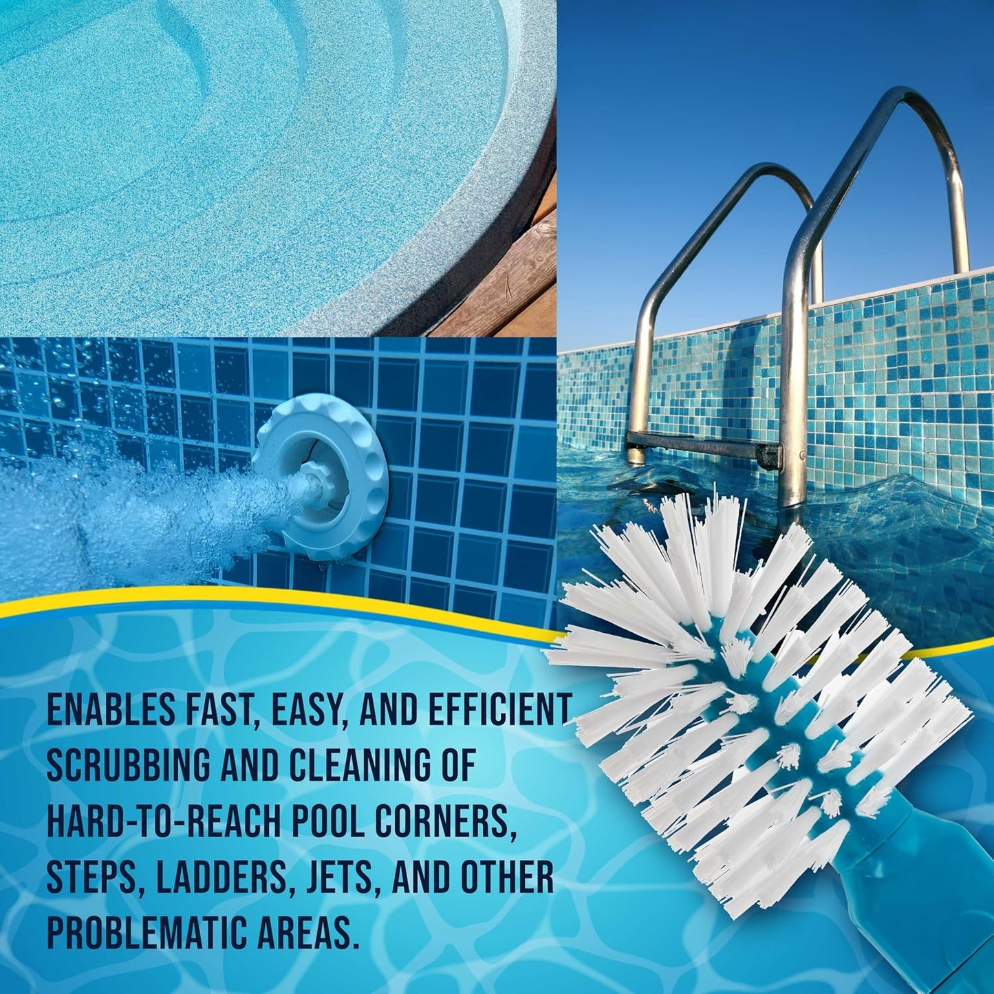 U.S. Pool Supply Pool Brush Head for Inground Pools, Hot Tub, Spa - Corner and Step Pool Scrubber Brush with 180° Handle Rotation, Scrub Bristles - Cleaning Debris - Above Ground Swimming, Bathroom