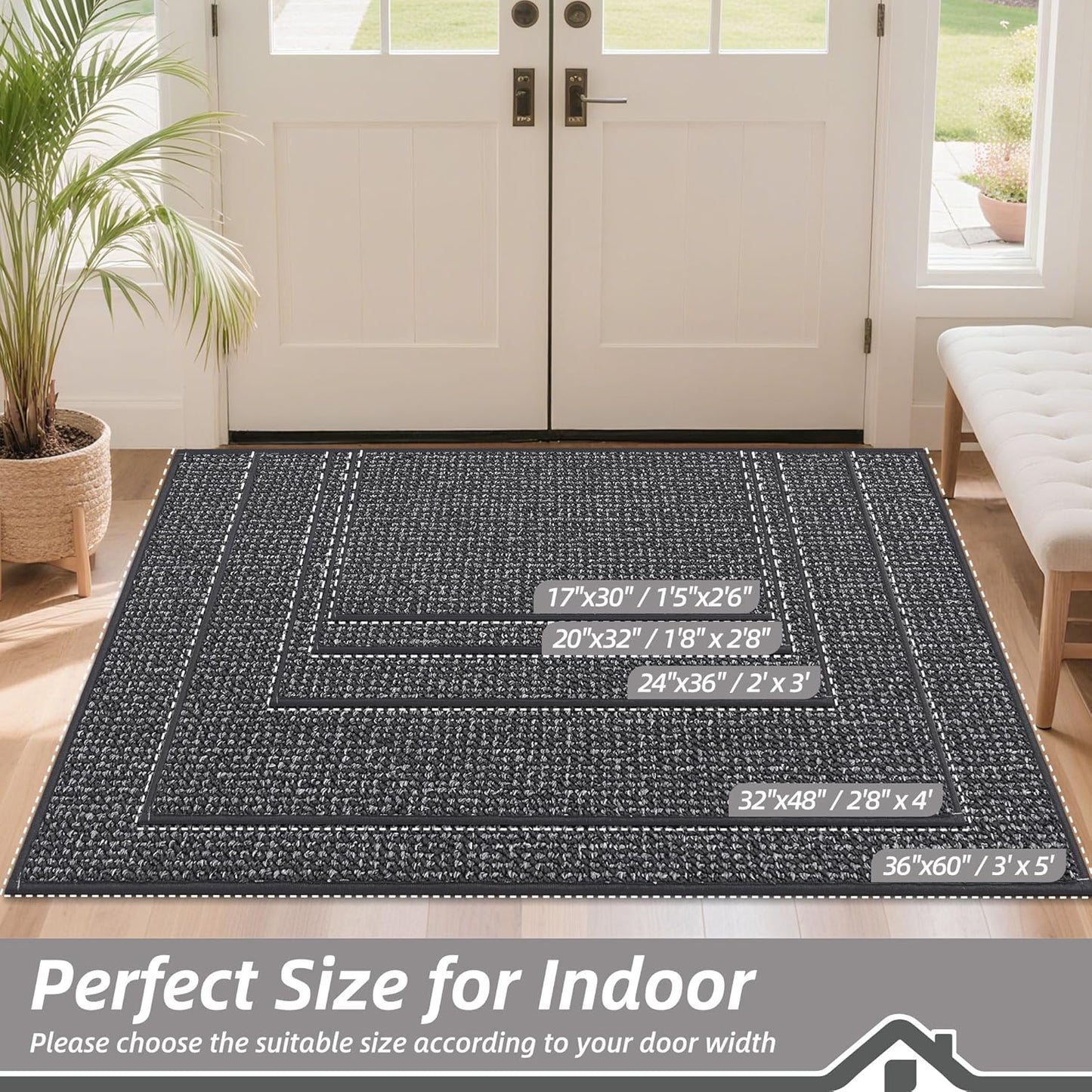 BEQHAUSE Dirt Trapper Door Mat 20" x 32", Non-Slip Washable Doormats Entrance Mat, Dirt Resistant and Absorbent Welcome Mat, Low Profile Floor Mats for Front Back Door and Entryway, Beige