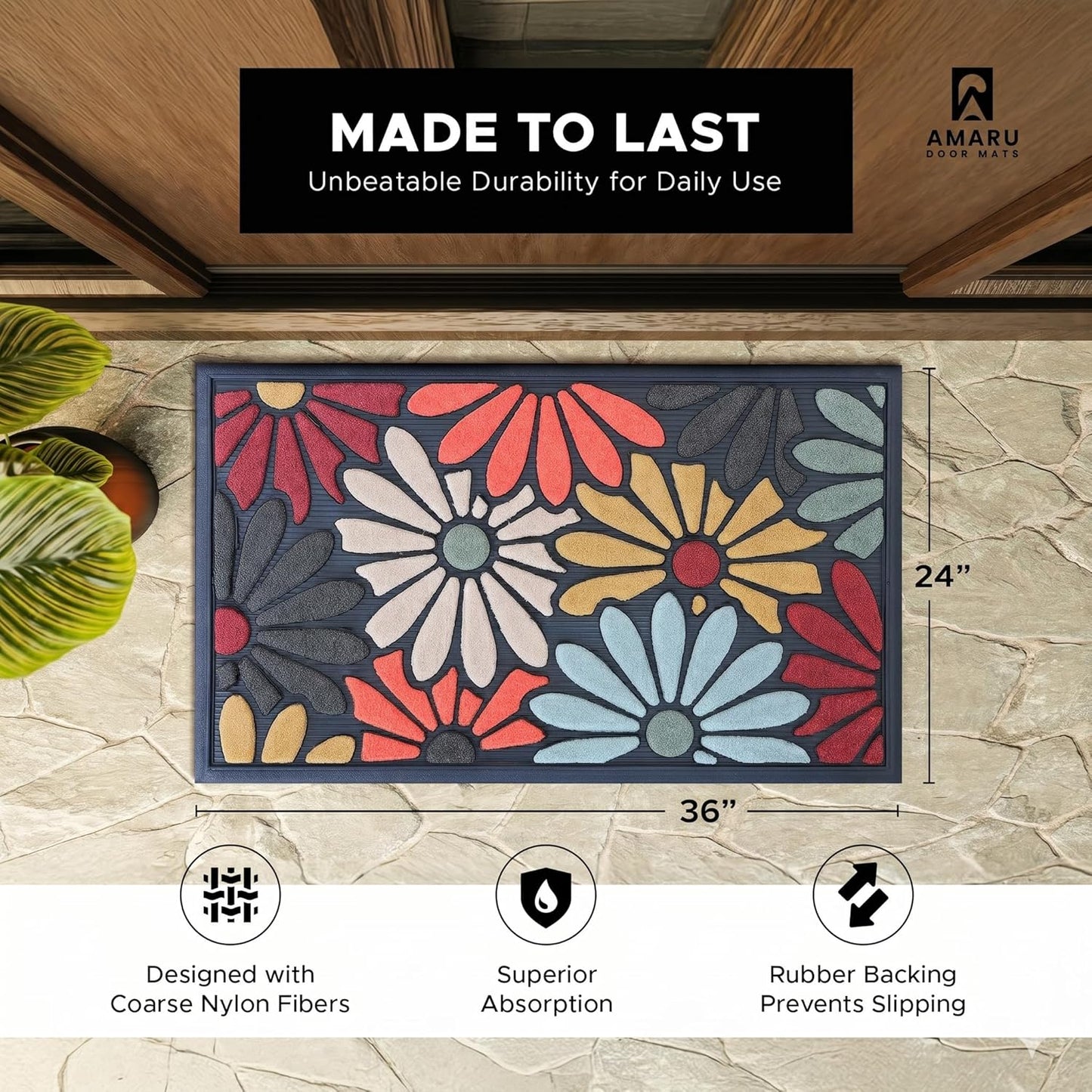 Extra Durable, Superior Absorption, Front Door Mat for Outdoor & Indoor - Welcome Mat for Entryway, Entrance, Patio, Porch - Waterproof, Non-Slip Backing, Coarse Fibers (Scales,17x29)