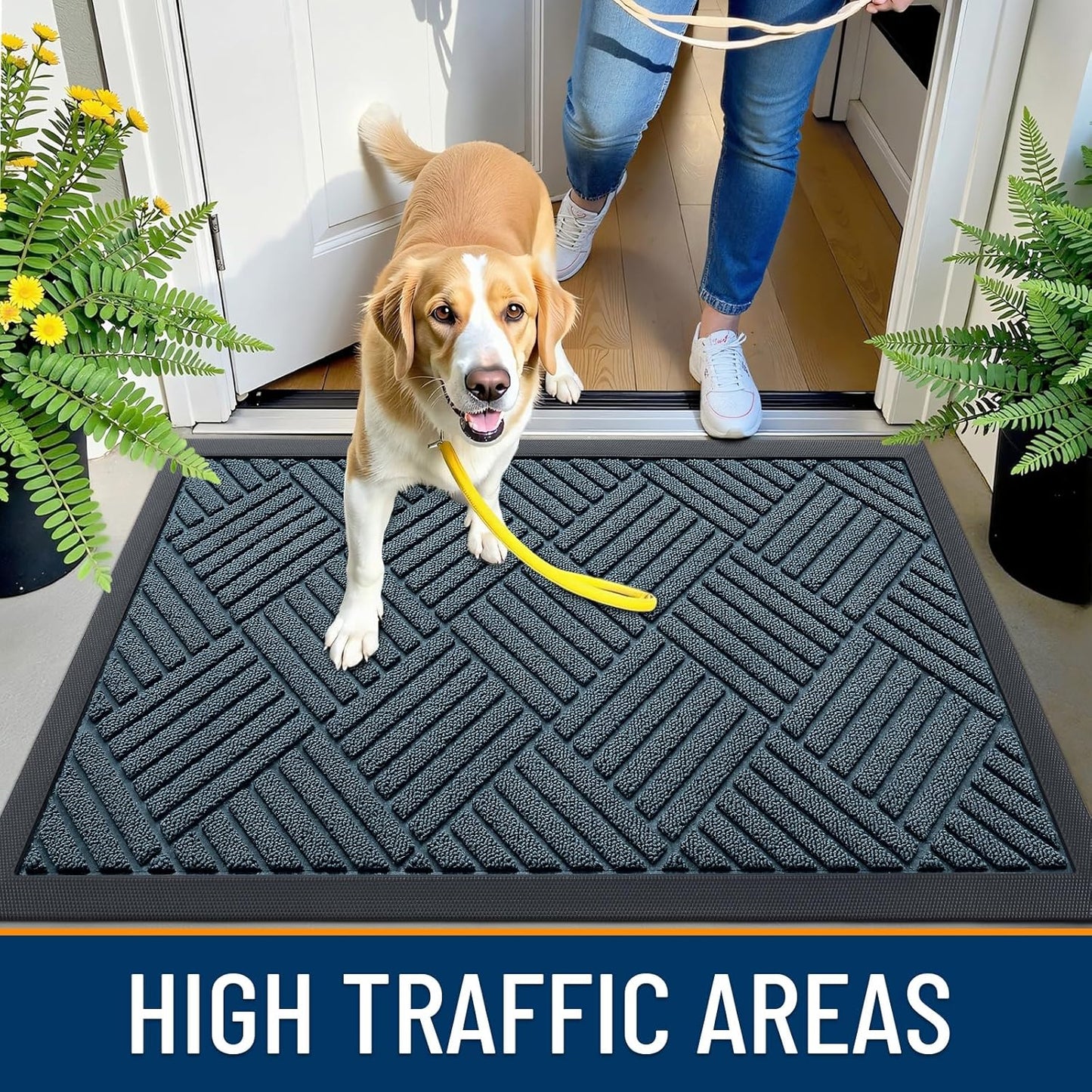 OLANLY Front Door Mat Outside Entrance 29.5x17, Absorbent, Heavy Duty Sturdy Natural Rubber Doormat Indoor Outdoor, Stain and Fade Resistant, Non-Slip Low Profile Floor Mat for Entryway, Grey Diamond
