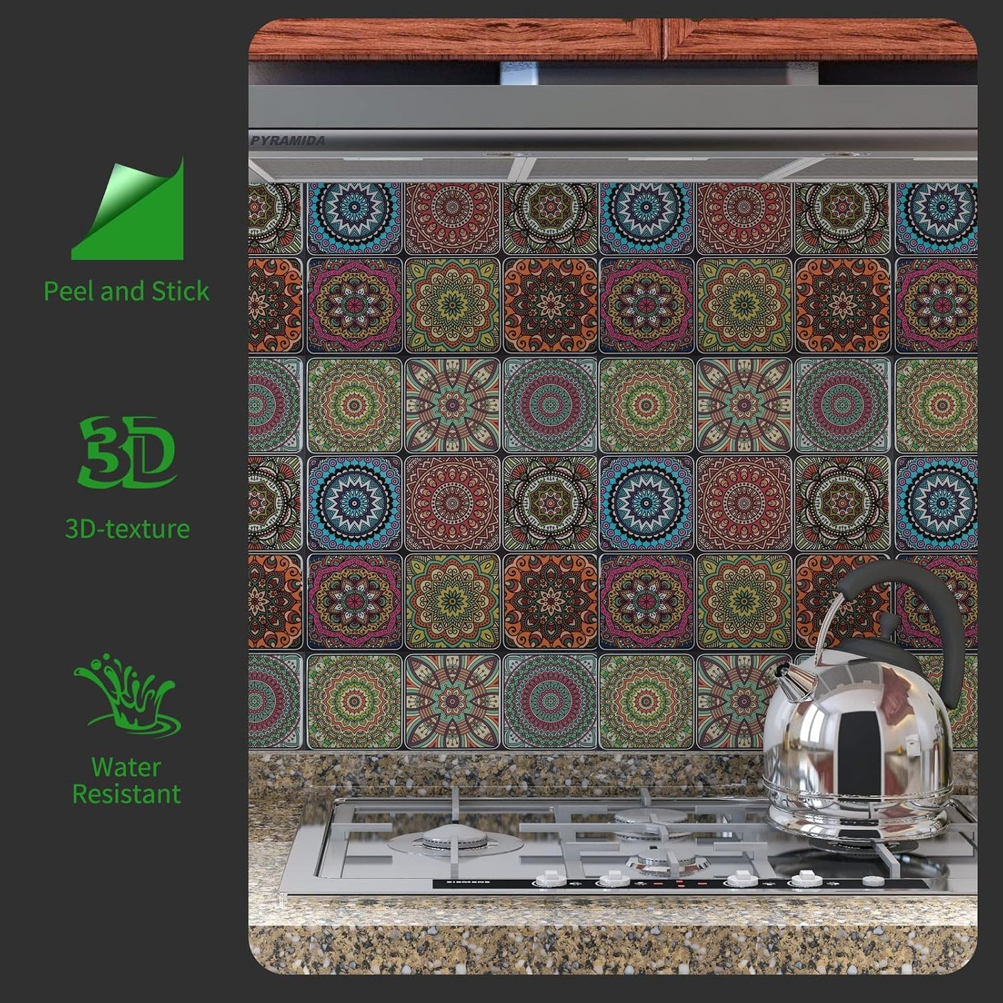 LONGKING Peel and Stick Backsplash Tile Stickers, Colorful Talavera Mexican Tile, Stick on Wall Tiles (10 Sheets)
