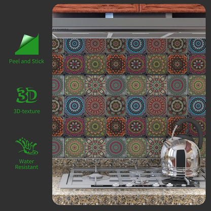 LONGKING Peel and Stick Backsplash Tile Stickers, Colorful Talavera Mexican Tile, Stick on Wall Tiles (10 Sheets)