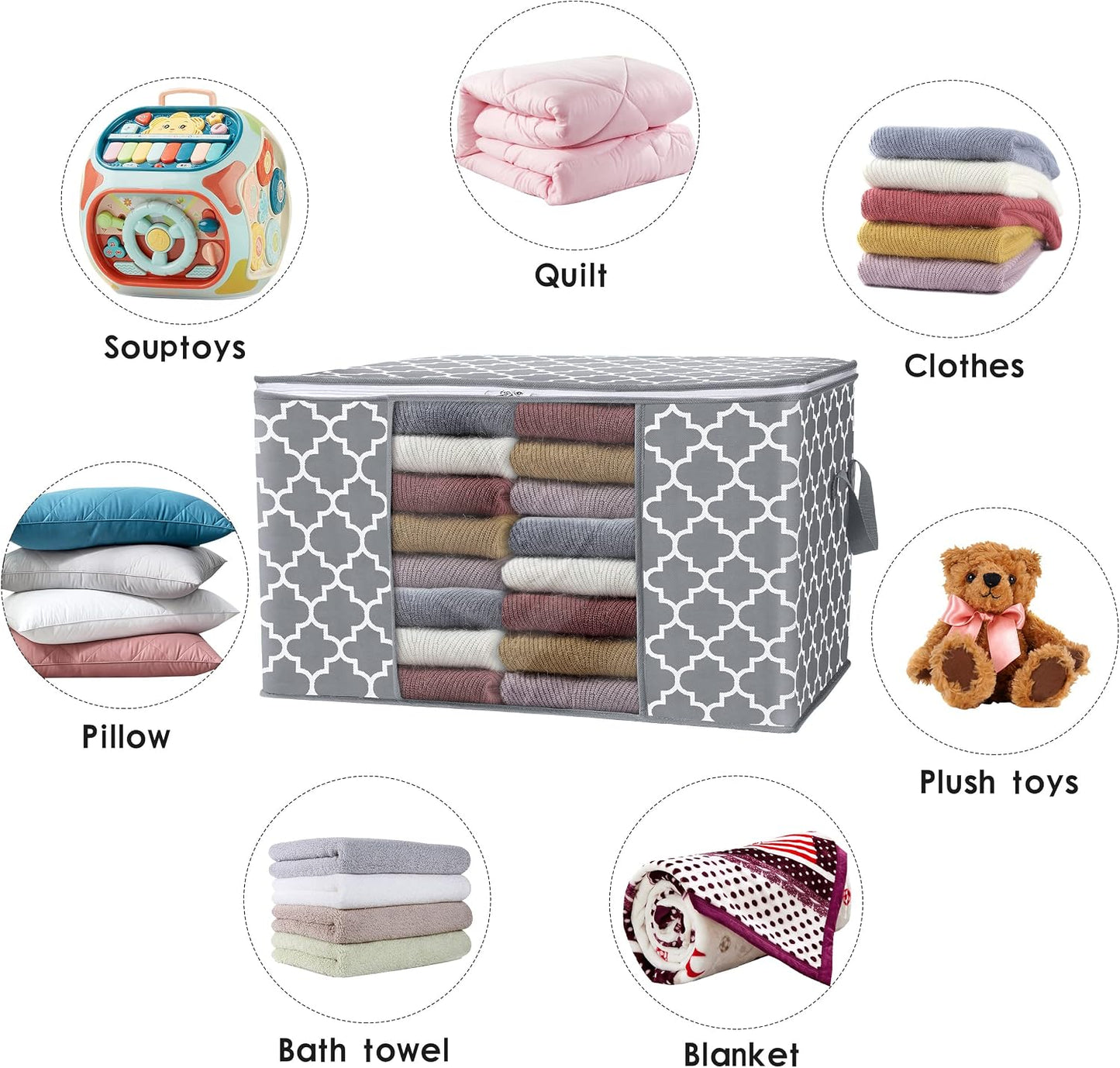 WISELIFE Storage Bags, Large Blanket Clothes Organization and Storage Containers for Bedding, Comforters, Foldable Organizer with Reinforced Handle, Clear Window,Sturdy Zippers,(Grey, 3 x 100L)