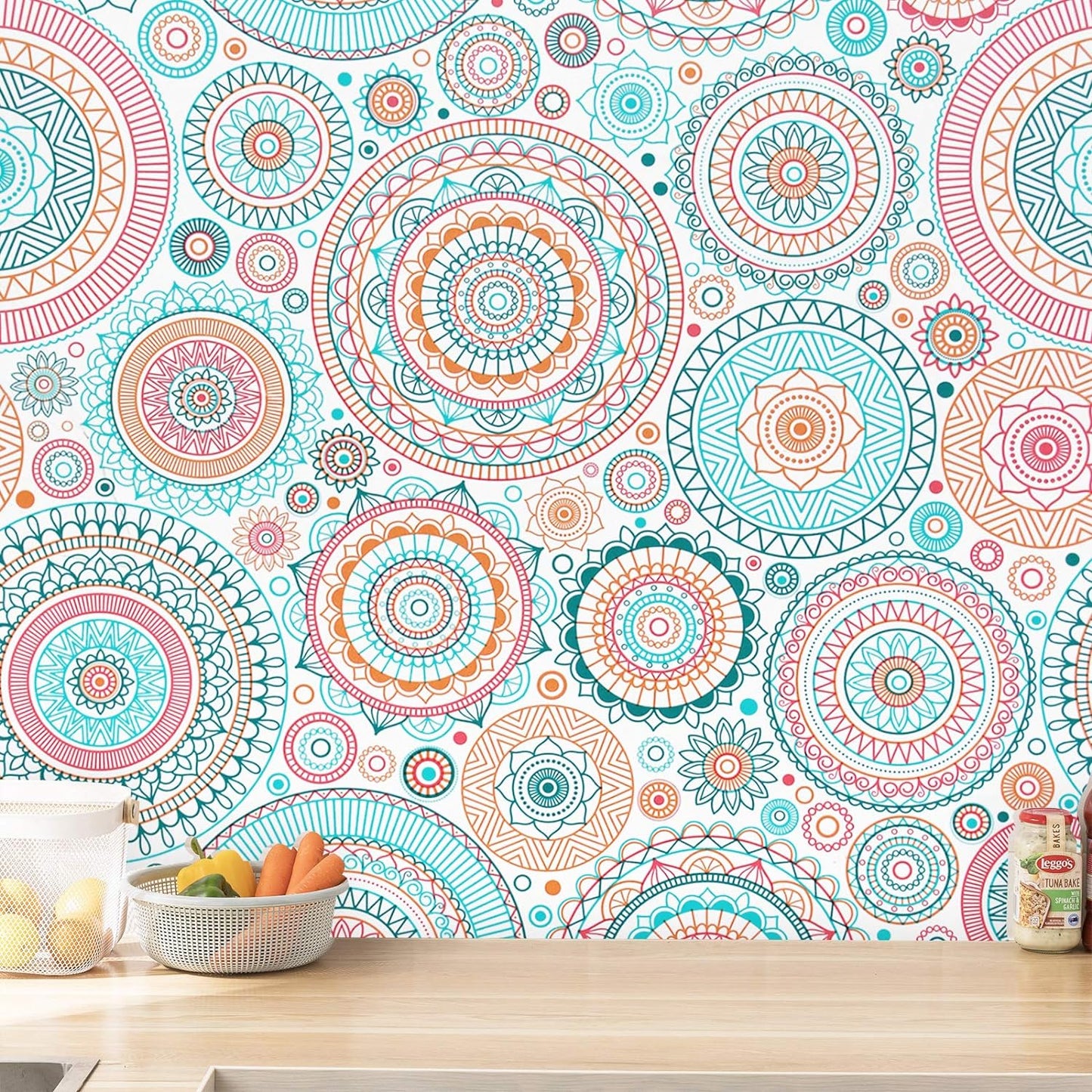 CiCiwind Peel and Stick Wallpaper Boho Contact Paper Kitchen Fun Colorful Wall Paper Self-Adhesive Removable Waterproof Easy to Clean Decoral Papel Tapiz para Pared 17.7''x78.7''
