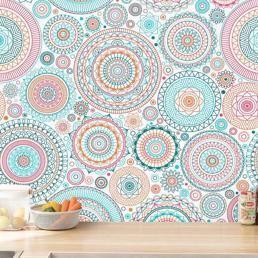 CiCiwind Peel and Stick Wallpaper Boho Contact Paper Kitchen Fun Colorful Wall Paper Self-Adhesive Removable Waterproof Easy to Clean Decoral Papel Tapiz para Pared 17.7''x78.7''