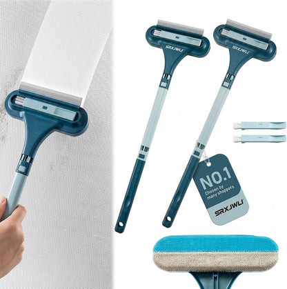 Window Screen Cleaner Tool Outdoor Mesh Cleaning Brush Full Crystal Glass Door LCD Track Hose Washer Windshield Clean 2-in-1 Multi-Purpose Double-Sided Kit with Vacuum Squeegee Handle(Blue)