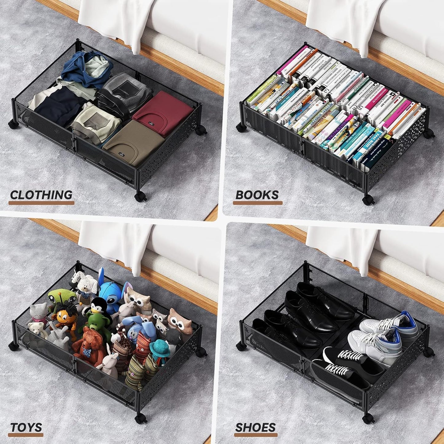 Under Bed Storage, Under the Bed Storage Containers with Wheels, Under Bed Shoe Storage Organizer Drawer for Bedroom Clothes Shoes Blankets -2Pack