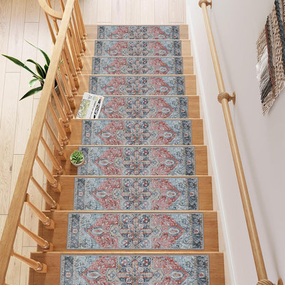 OJIA Stair Treads Non Slip for Wooden Steps Indoor 15PCS Carpet Stair Treads, Rubber Backing Stair Carpet Treads, Residue Free 8"x30" Staircase Step Treads Edging Stair Rugs for Kids & Pets, Gray