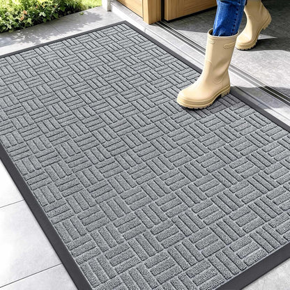 OLANLY Front Door Mat Outside Entrance 29.5x17, Absorbent, Heavy Duty Sturdy Natural Rubber Doormat Indoor Outdoor, Stain and Fade Resistant, Non-Slip Backing Low Profile Floor Mat for Entryway, Grey