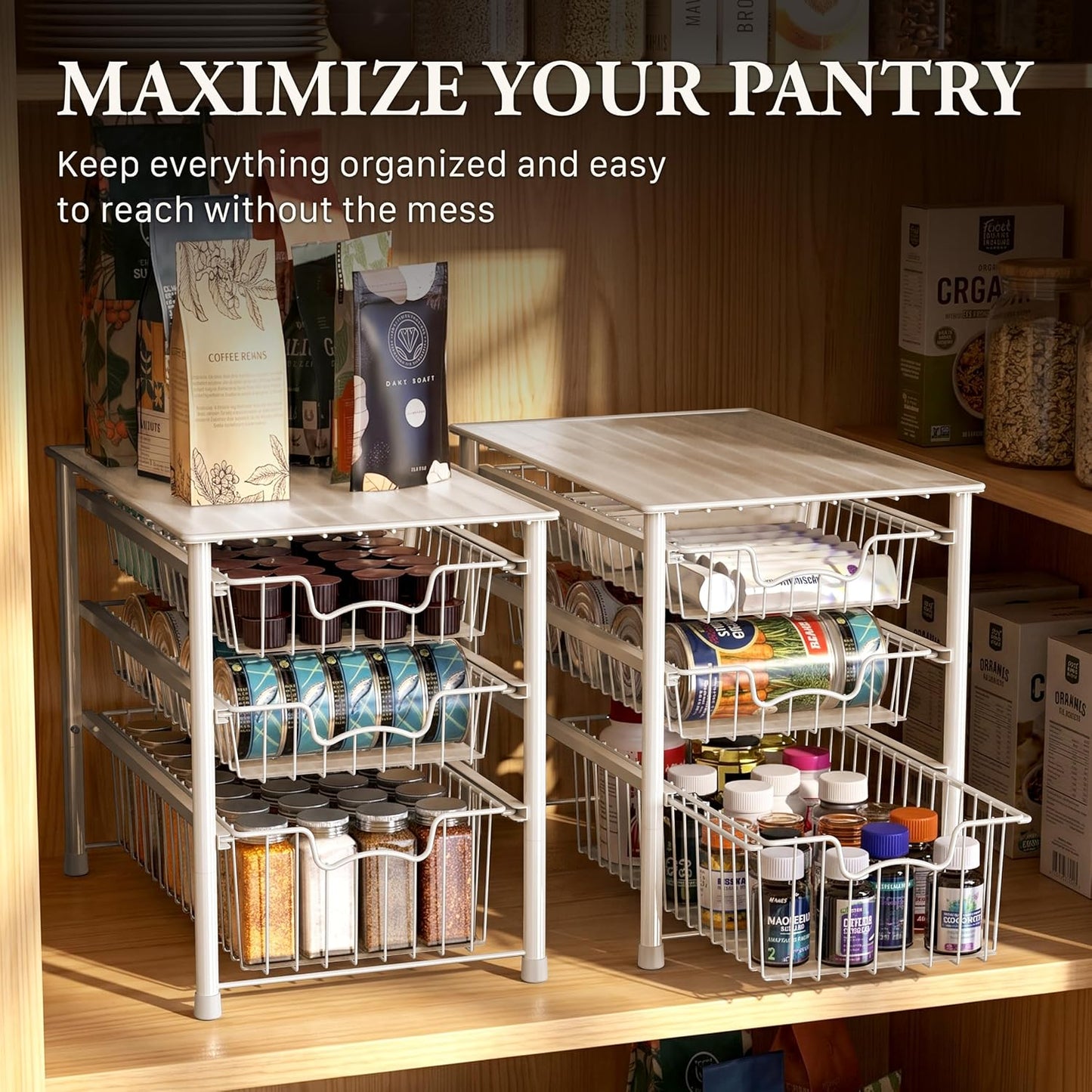 Simple Houseware Stackable 2 Tier Sliding Basket Organizer Drawer, Chrome