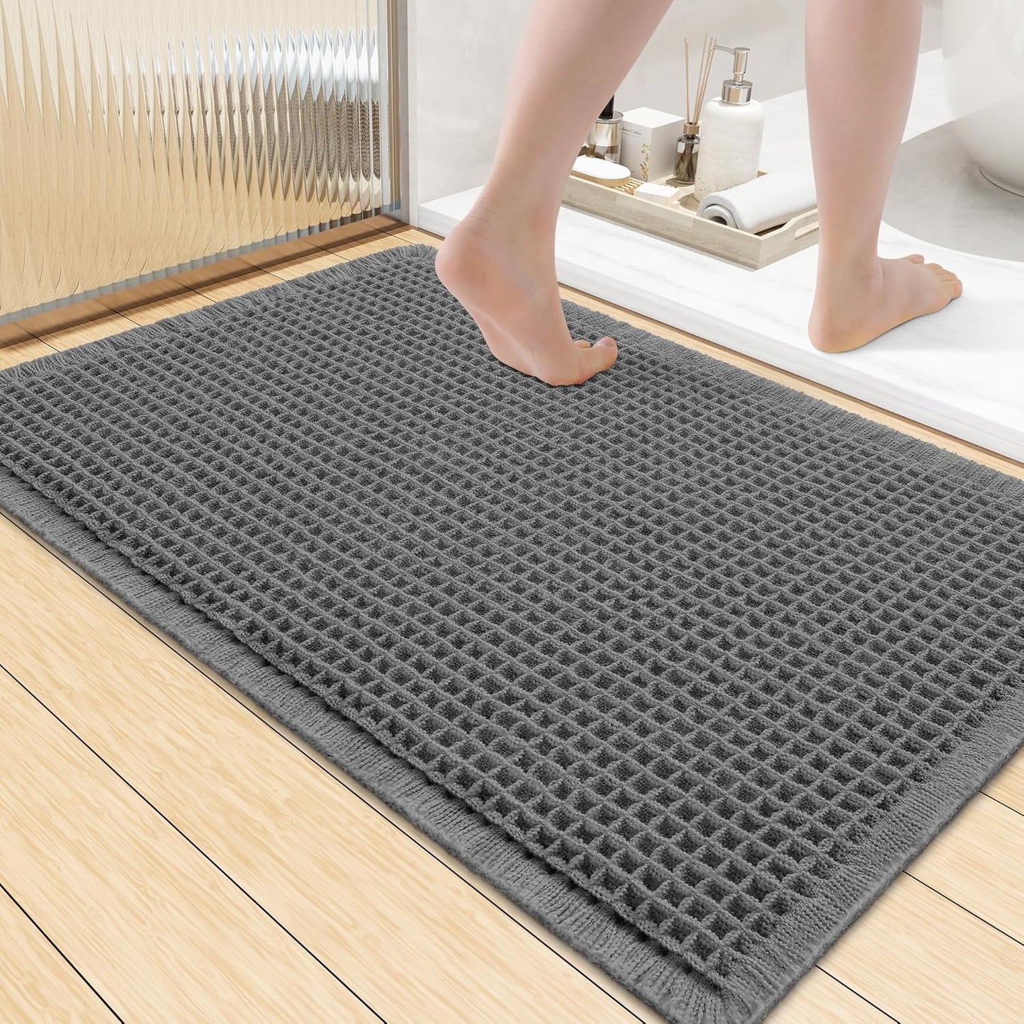 Smiry Waffle Bath Mat 30x20, Extra Soft Absorbent Bathroom Rugs, Non Slip Machine Washable Quick Dry Bath Rugs for Bathroom Floor, Tub, Shower, Home Decor Accessories, Brown