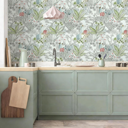 Wudnaye Boho Peel and Stick Wallpaper Catus Wallpaper 17.7" x 118.1"Vintage Floral Wallpapers Peel and Stick Botanical Removable Wall Paper Boho Self Adhesive Contact Paper for Bathroom Cabinets