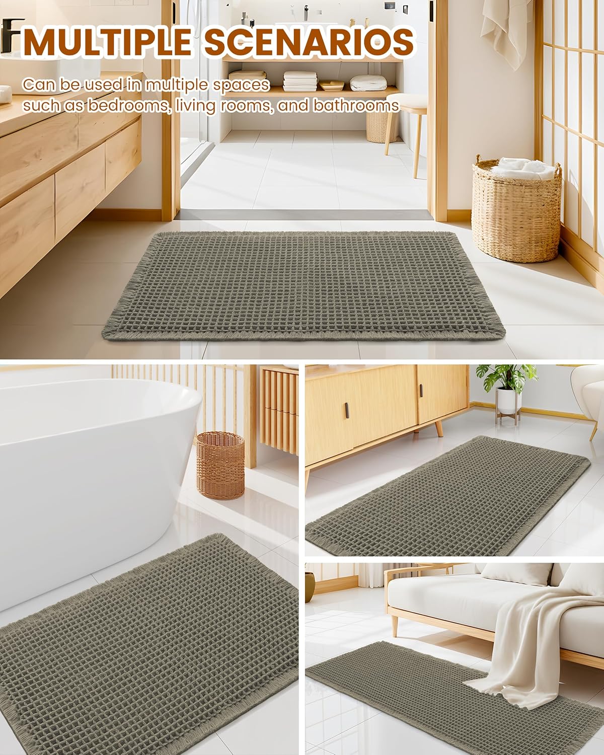 Smiry Waffle Bath Mat 30x20, Extra Soft Absorbent Bathroom Rugs, Non Slip Machine Washable Quick Dry Bath Rugs for Bathroom Floor, Tub, Shower, Home Decor Accessories, Brown