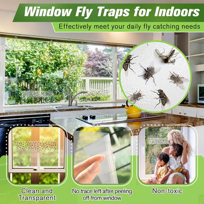 Qualirey 30 Pack XL Window Fly Traps for Indoors, Extra Large Fly Paper Sticky Strips, Waterproof & Non Toxic Clear Sticky Traps for Windows, Bug Catcher for House, Kitchen and Office(15"×3")