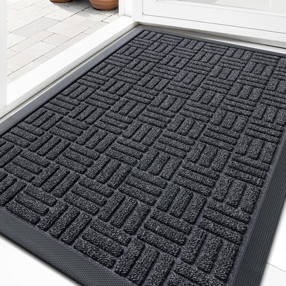 OLANLY Front Door Mat Outside Entrance 29.5x17, Absorbent, Heavy Duty Sturdy Natural Rubber Doormat Indoor Outdoor, Stain and Fade Resistant, Non-Slip Backing Low Profile Floor Mat for Entryway, Grey