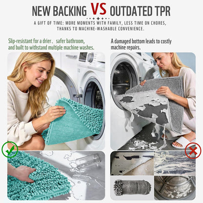 Yimobra Bathroom Rugs Non Slip Washable - Ultra Soft Absorbent Chenille Bath Mat, Quick Dry Shaggy Floor Carpet for Tub Shower, Gray Home Decor Accessories, 24x17 Inch