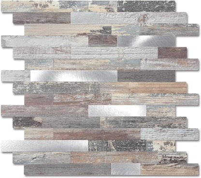 Yipscazo 2026 New Upgrade 11.34" X 11.57" Peel and Stick Backsplash, Stick on Backsplash Tiles for Kitchen, Bathroom, Fireplace (10 Sheets, Beige Rocks + Rose Gold)