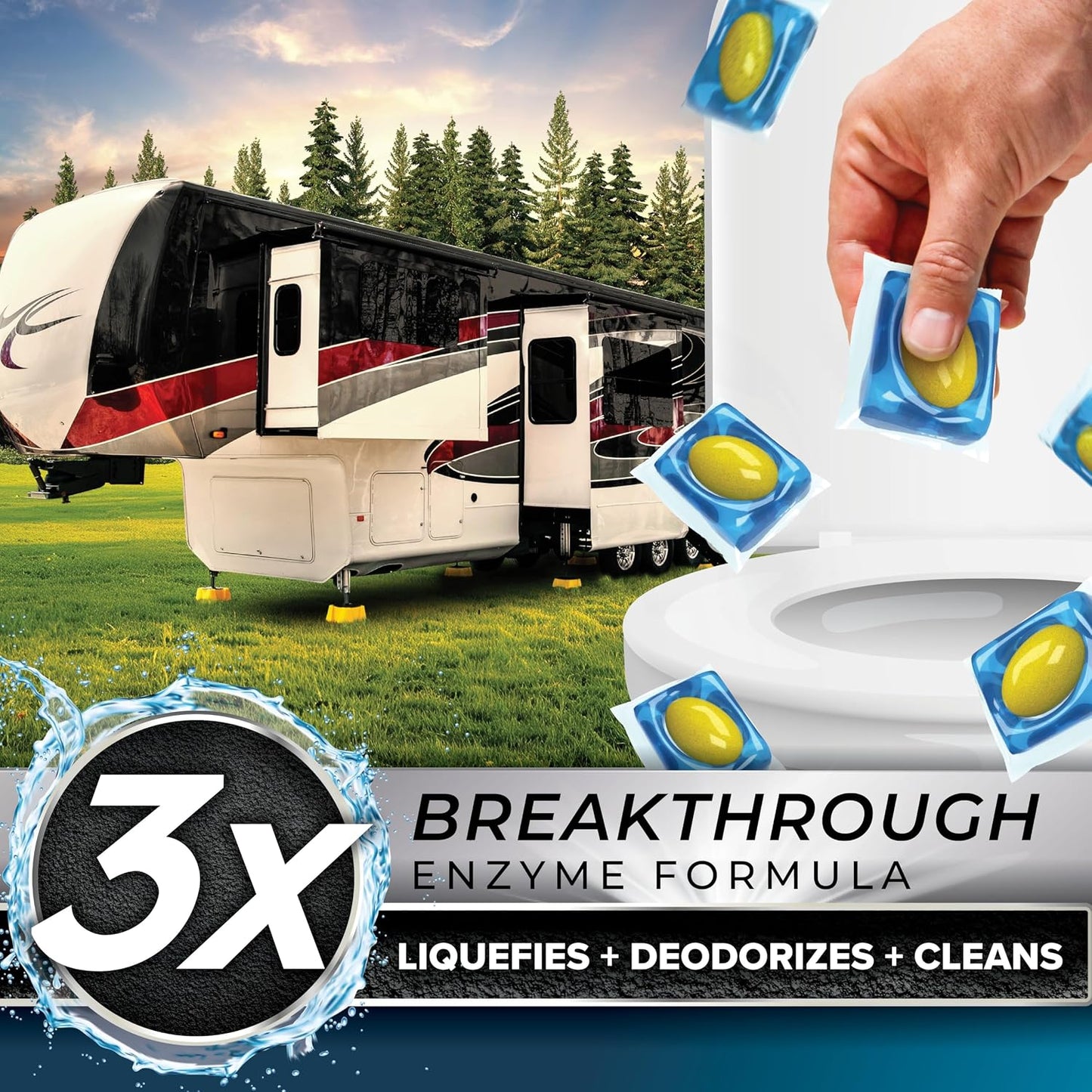 Camco TST MAX RV Toilet Treatment Drop-INs - Control Unwanted Odors and Break Down Waste and Tissue - Septic Tank Safe - Lavender Scent - 30-pack (41553)