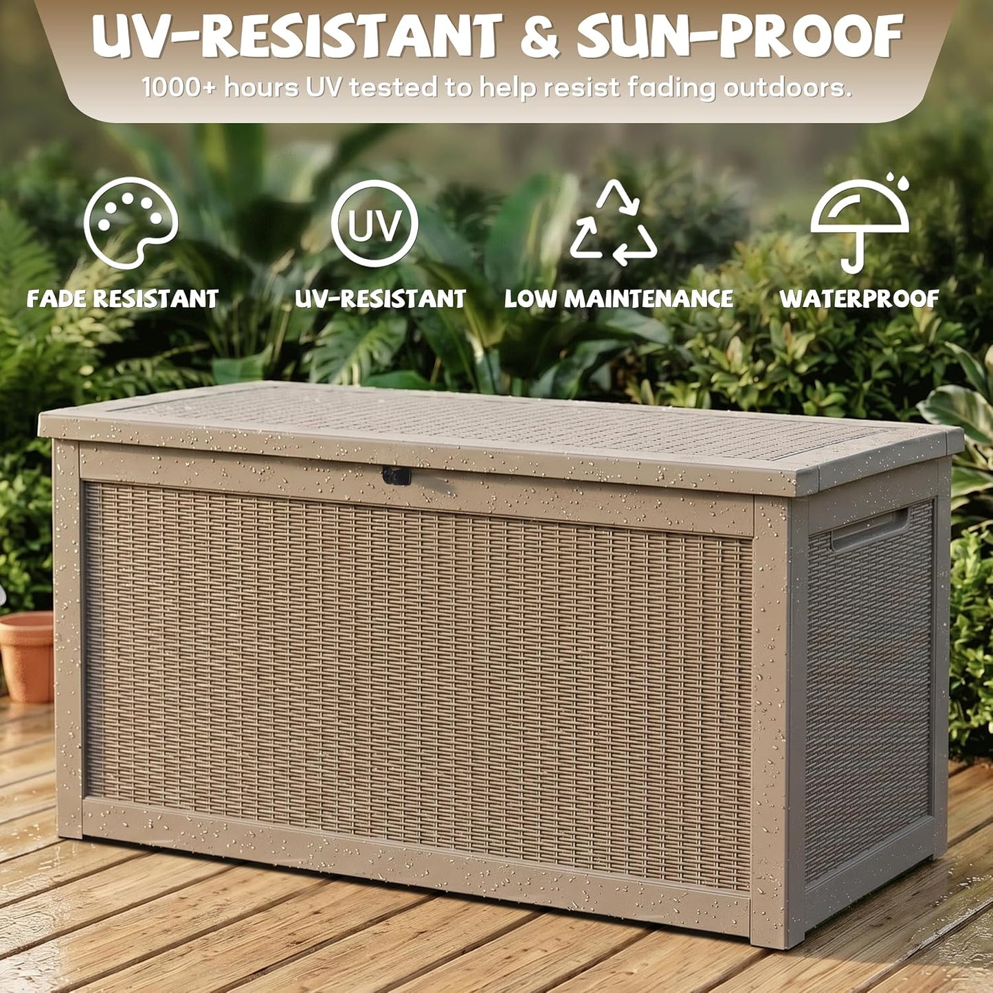 EasyUp 35 Gallon Outdoor Storage Box, Outdoor Deck Boxes for Garden Tools Equipment,Cushions and Patio Storage,Lockable and Resin,Easy to Install(Black)