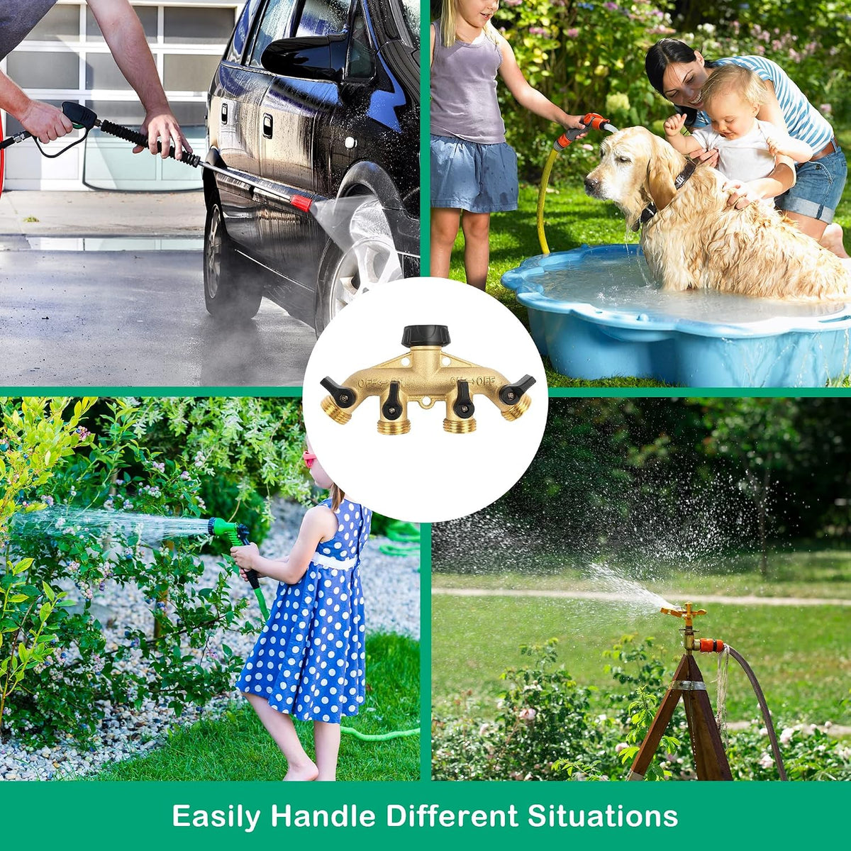 Hourleey Brass Garden Hose Splitter 2 Way, 3/4 Inch Hose Connector Tap Splitter, Hose Y Splitter, Hose Spigot Adapter 2 Valves with Extra Rubber Washers