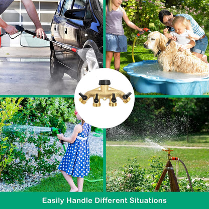 Hourleey Brass Garden Hose Splitter 2 Way, 3/4 Inch Hose Connector Tap Splitter, Hose Y Splitter, Hose Spigot Adapter 2 Valves with Extra Rubber Washers