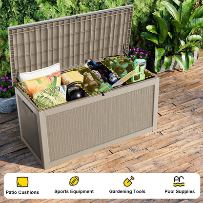 Outdoor Waterproof Resin Storage Deck Box Lockable Outside Bench UV Resistant Bin Patio Porch Furniture Pool Float Garden Tool Cushion (Black, 85 Gallon)