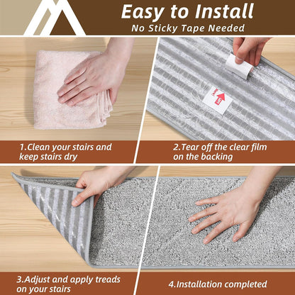 COSY HOMEER Edging Stair Treads Non-Slip Carpet Mat 28inX9in Indoor Stair Runners for Wooden Steps, Edging Stair Rugs for Kids and Dogs, 100% Polyester TPE Backing(4pc, Beige)
