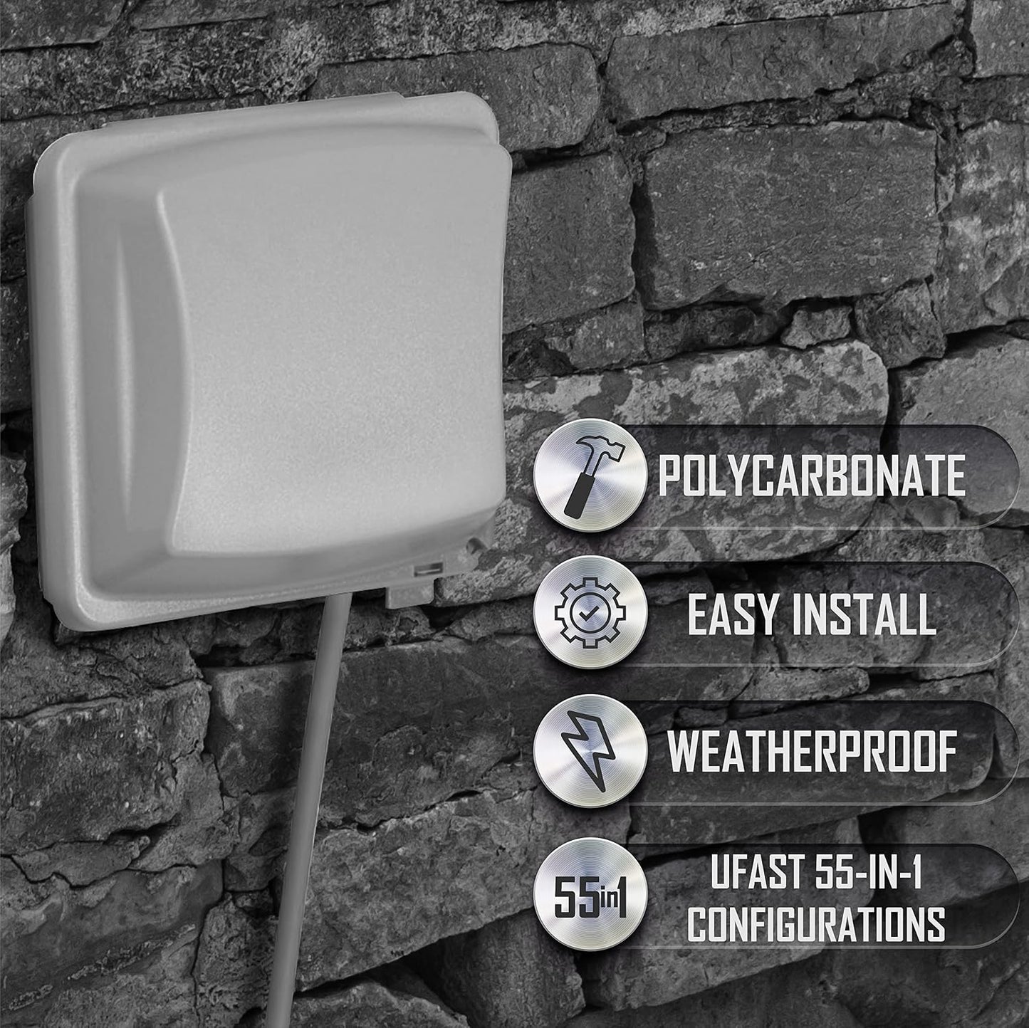 TayMac MM2410G Gray Polycarbonate 2-Gang Weatherproof In-Use Electrical Outlet Cover for Home Improvement, 2.75-in. Deep Outdoor Outlet Cover for Electrical Box, UFAST 55-in-1, Rated NEMA 3R