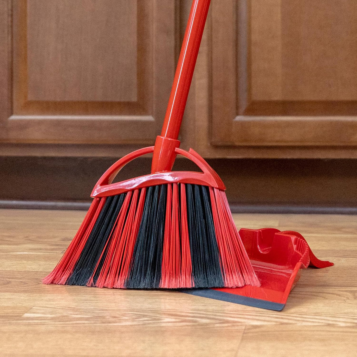 O-Cedar Strong Sweep Broom and Dustpan Set with Detail Brush | Indoor Outdoor Heavy Duty Stiff Bristle Broom | Step-On Dust Pan