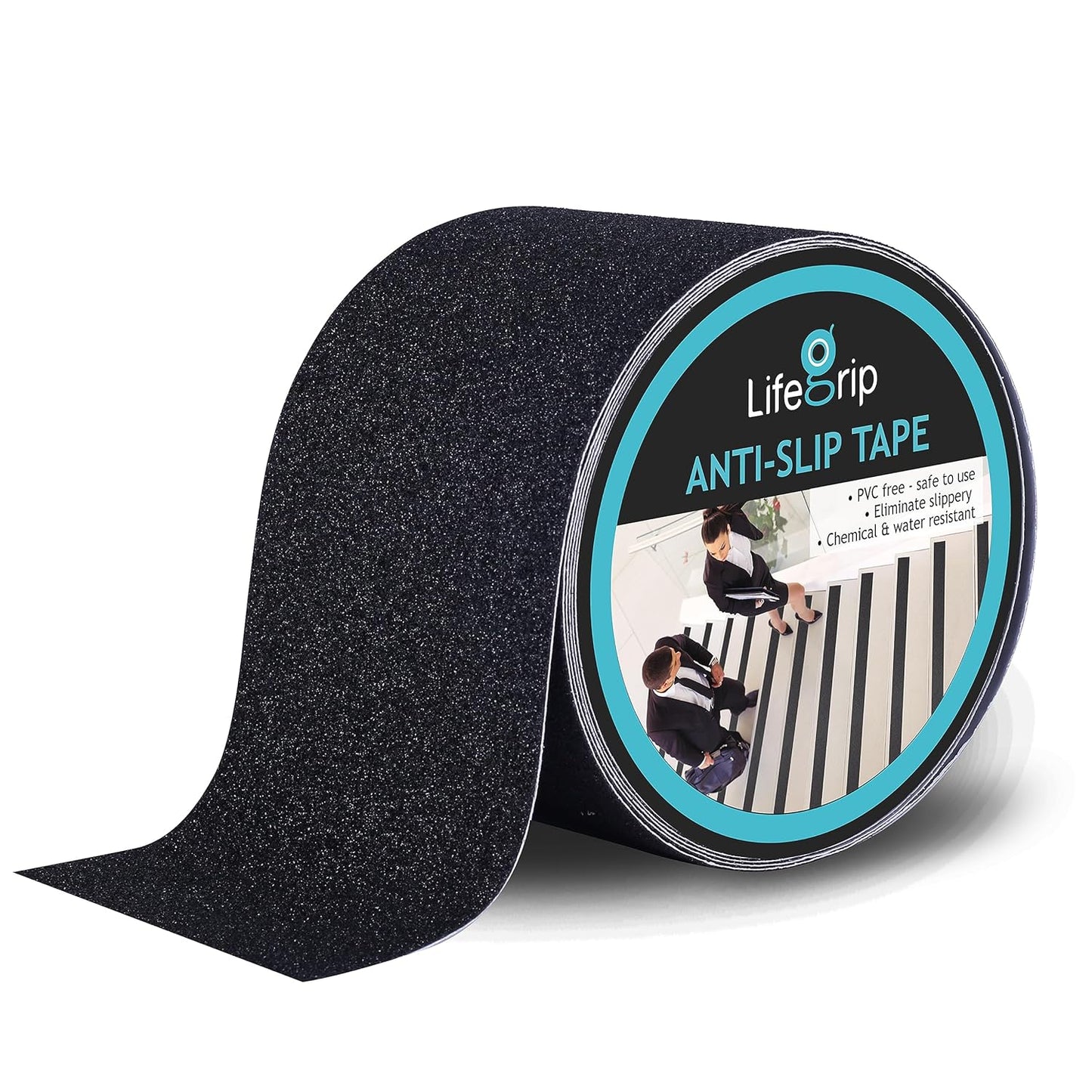 Lifegrip Anti Slip Tape, 4 Inch x 15 Foot Non-Slip Traction Grip Tape for Stairs, Waterproof Stair Treads Grip Non Slip, Non Skid Tape for Steps, Outdoor Black Grip Tape (4" X 15')