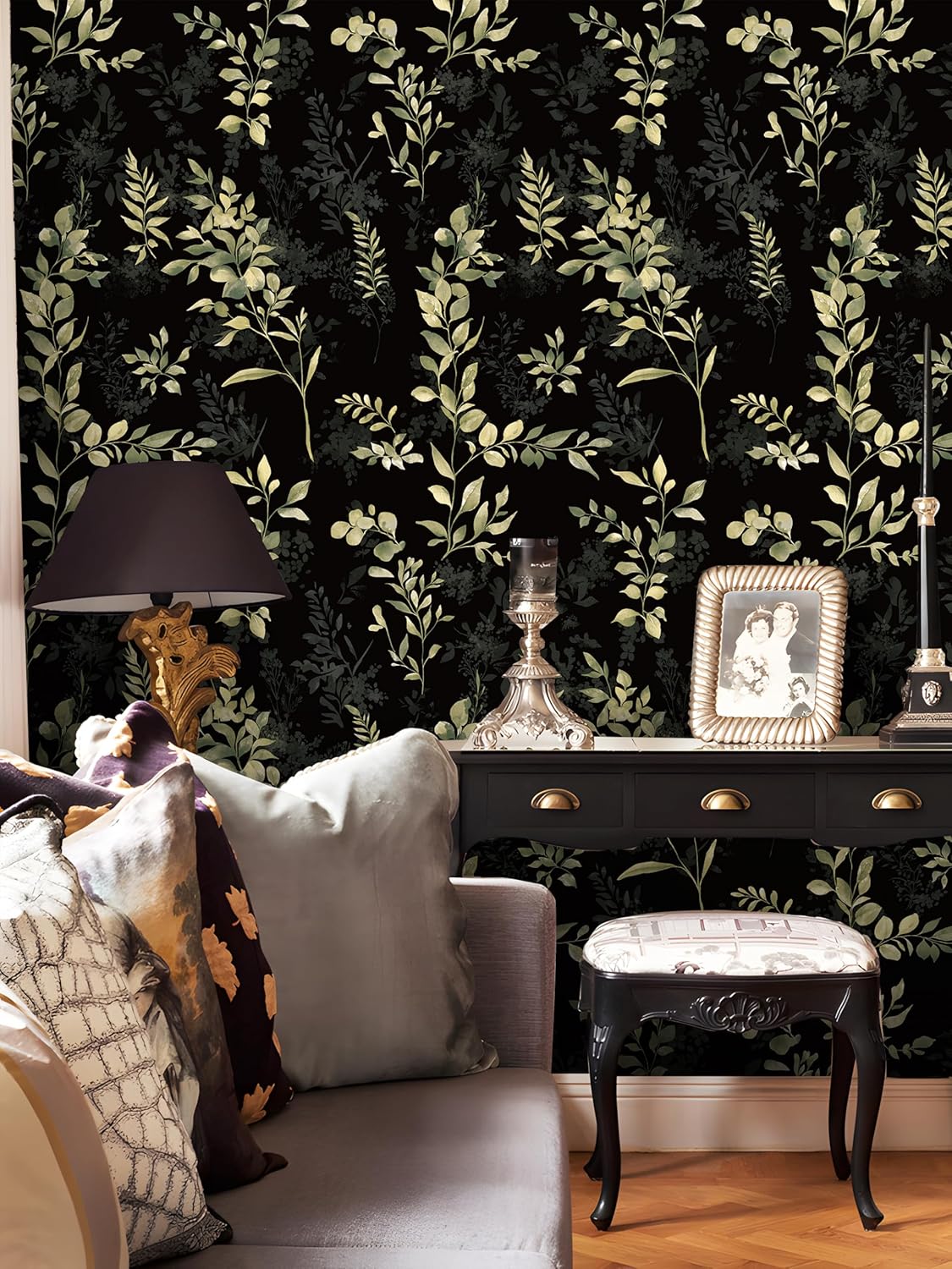 Floralplus Peel and Stick Wallpaper Boho Leaf Removable Wallpaper for Bathroom Renter Leaf Contact Paper for Locker Shelf Liner Vinyl Adhesive Wallpapers Wall Mural Decor 17.5 in x 118 in