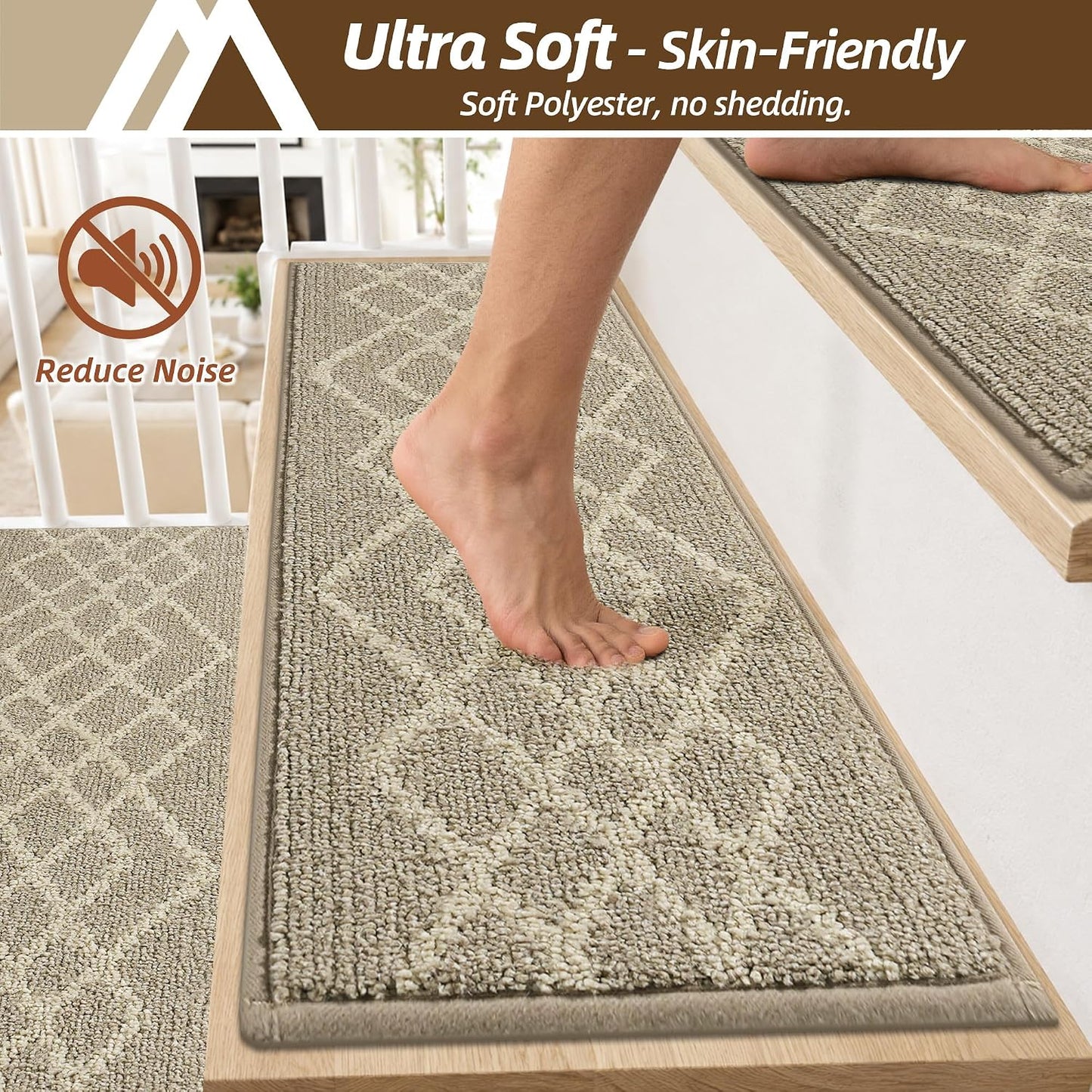 COSY HOMEER Soft Stair Treads Non-Slip Carpet Mat 28inX9in Indoor Stair Runners for Wooden Steps,Stair Rugs for Kids and Dogs, 100% Polyester TPE Backing 7pcs,Black,Rhombus