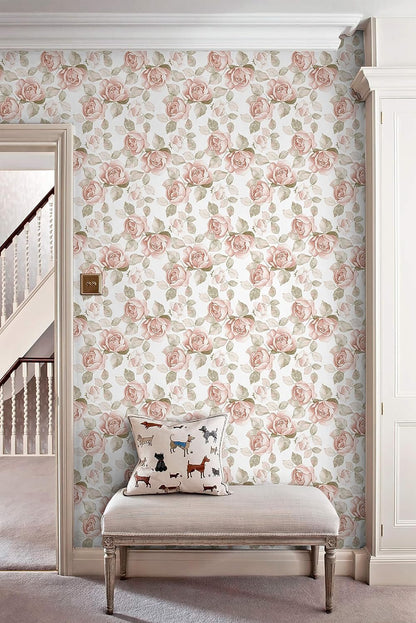 Heroad 16.1''x118'' Floral Peel and Stick Wallpaper Vintage Contact Paper Pink Rose Wall Paper Removable Renter Friendly Wallpaper for Bathroom Bedroom Nursery Waterproof Self Adhesive Vinyl Rolls