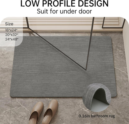 Mecko Bath Mat Rug, Rubber Non-Slip Quick Dry Absorbent Thin Bathroom Rugs Fit Under Door Bathroom Floor Mats-Shower Rug for in Front of Bathtub, Sink, Shower Room(Light Grey,16"x24")