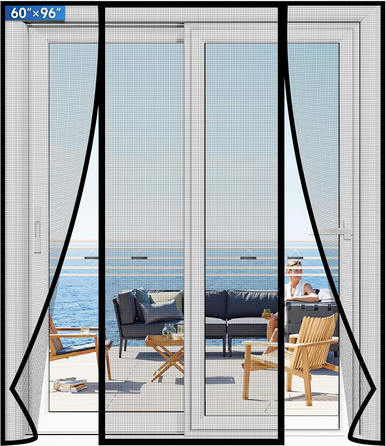 Magnetic Screen Door Upgraded PET Mesh Stronger Than Fiberglass and Polyester,Hands Free,Keeps Bugs Out,Pet & Kid Friendly,Suitable for Sliding Door,Large Patio Door and French Door-72''x80''